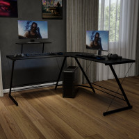 Flash Furniture NAN-CD-22181-BK-BK-GG L-Shaped Desk 71.5